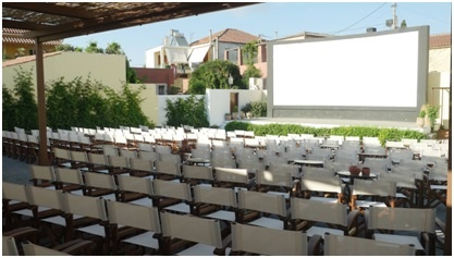 The open air Cinema Paradiso in Archanes Village where beyond capacity crowds packed in each night of the festival