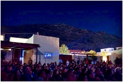 The crowd taking their seats in the Cinema Paradiso, Archanes Village, Crete for night two of the festival