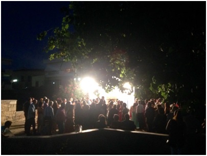 Networking over food and local wine in the village square of Archanes after Day 2 of the festival