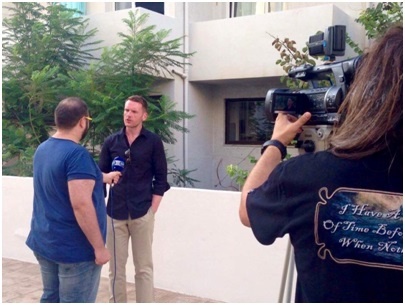 Me being interviewed for State TV by Alexandros Romanas Lizardos