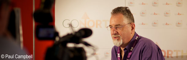 Mick Glossop being interviewed at the Media Centre, goNORTH