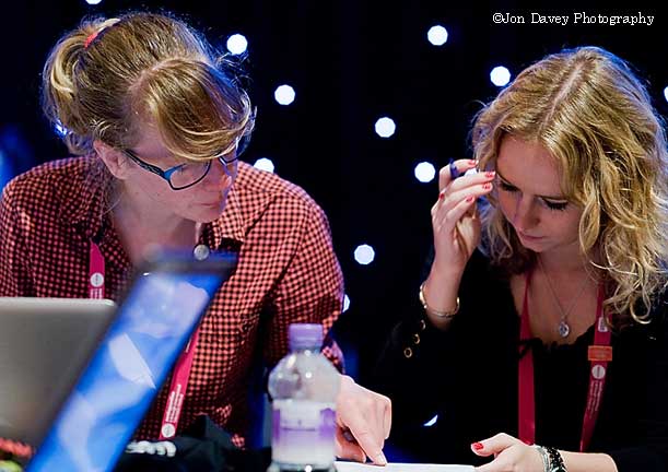 Al Johnston and Danielle, the scriptwriter putting final touches to their live show